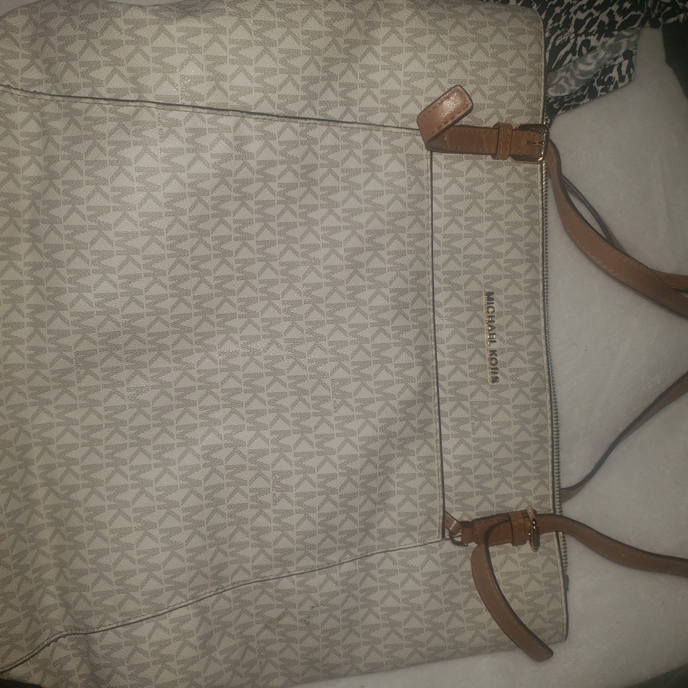 Michael Kors Cream and Tan Signature Logo Tote